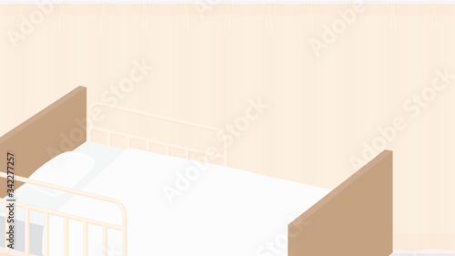 介護用ベッドの背景イラスト_カーテン_黄色_16:9