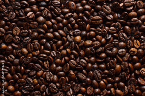 Freshly roasted aromatic coffee beans.