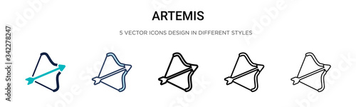 Artemis icon in filled, thin line, outline and stroke style. Vector illustration of two colored and black artemis vector icons designs can be used for mobile, ui, web