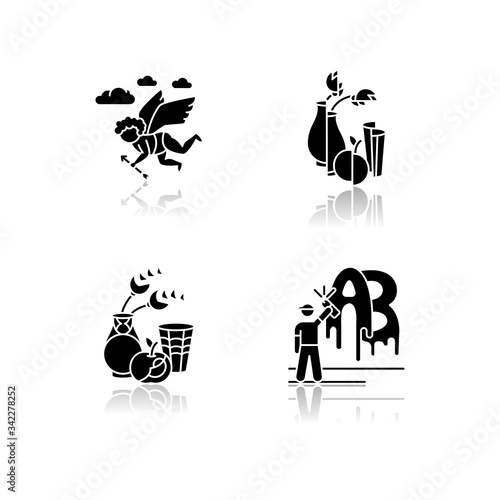 Art movements drop shadow black glyph icons set