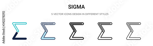 Sigma icon in filled, thin line, outline and stroke style. Vector illustration of two colored and black sigma vector icons designs can be used for mobile, ui, web