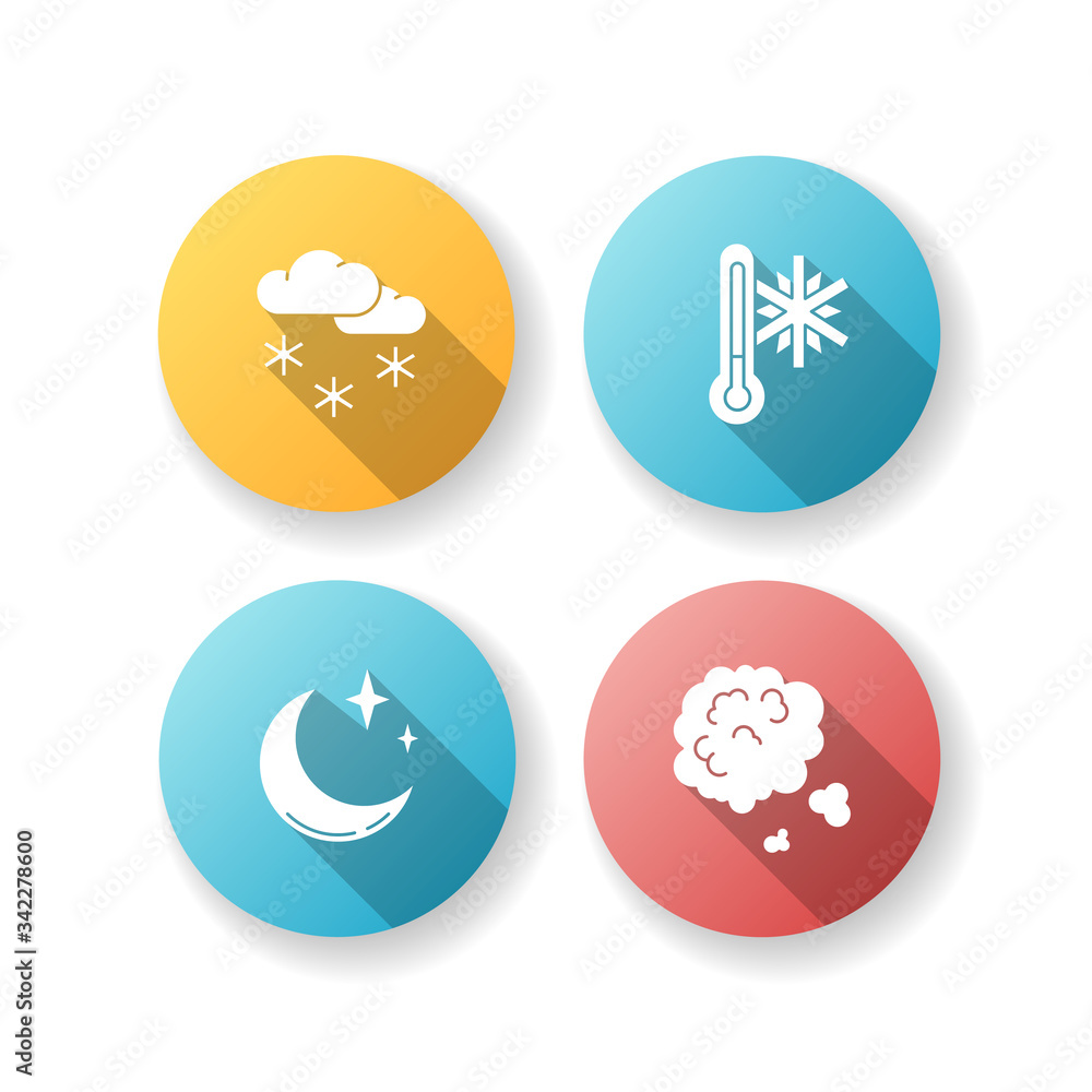Meteorological forecast flat design long shadow glyph icons set Meteorological forecast flat design long shadow glyph icons set