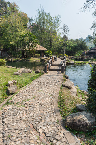 Chaeson hot spring pond landscape, Lampang province, Thailand.