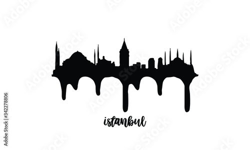 istanbul Turkey black skyline silhouette vector illustration on white background with dripping ink effect.