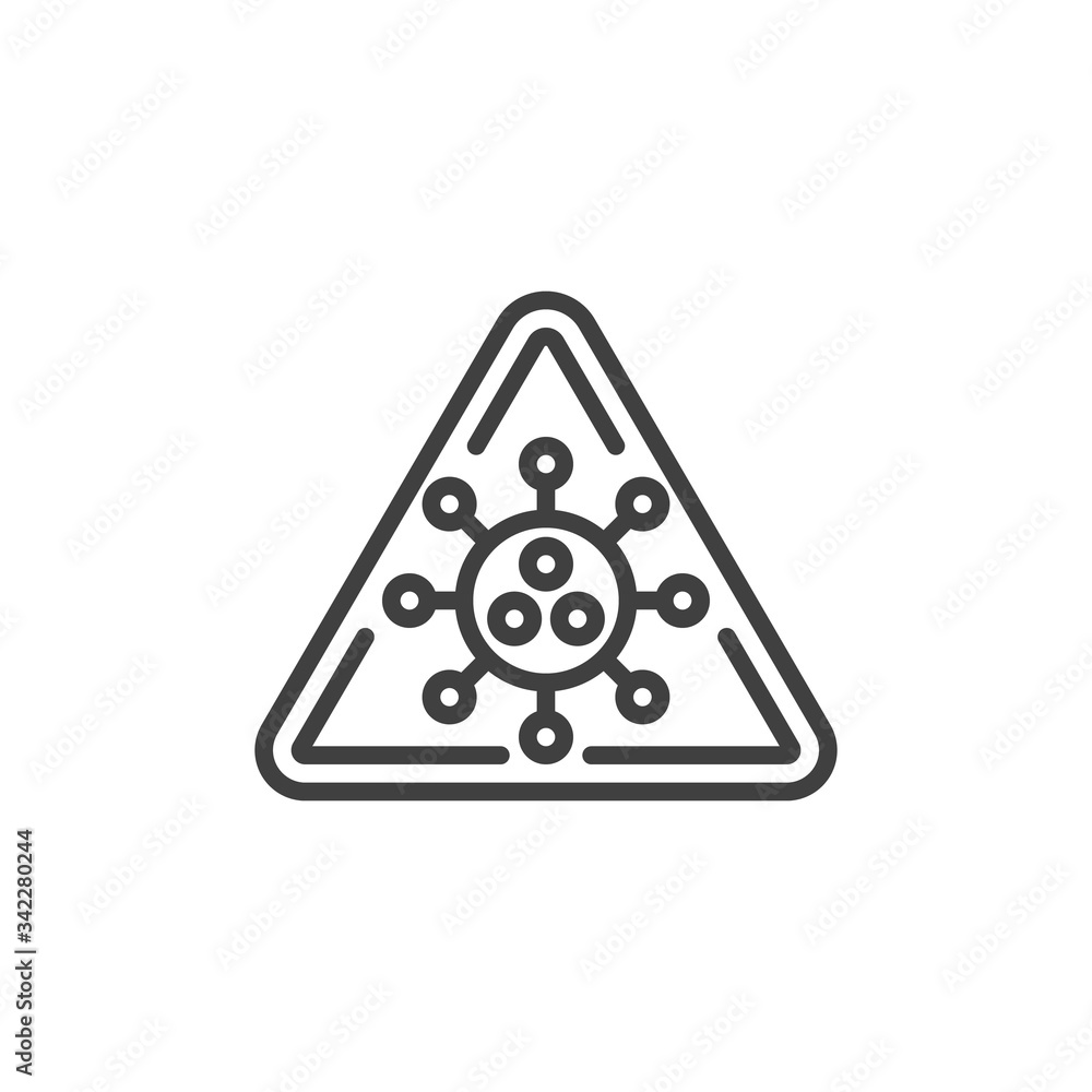 Coronavirus warning sign line icon. linear style sign for mobile concept and web design. Warning Covid-19 sign outline vector icon. Symbol, logo illustration. Vector graphics Coronavirus warning sign line icon. linear style sign for mobile concept and web design. Warning Covid-19 sign outline vector icon. Symbol, logo illustration. Vector graphics