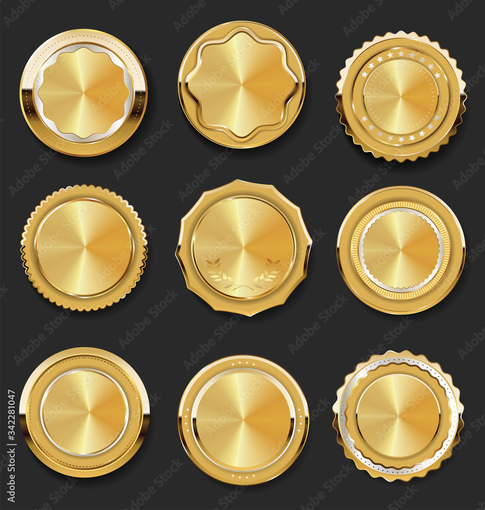 Collection of golden badges and labels retro style Collection of golden badges and labels retro style