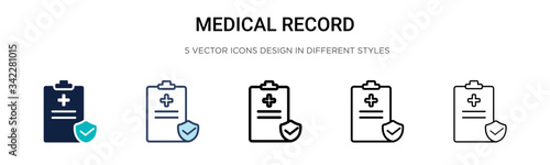 Medical record icon in filled, thin line, outline and stroke style. Vector illustration of two colored and black medical record vector icons designs can be used for mobile, ui, web