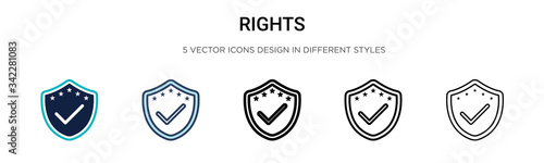 Rights icon in filled, thin line, outline and stroke style. Vector illustration of two colored and black rights vector icons designs can be used for mobile, ui, web