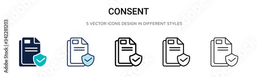 Consent icon in filled, thin line, outline and stroke style. Vector illustration of two colored and black consent vector icons designs can be used for mobile, ui, web