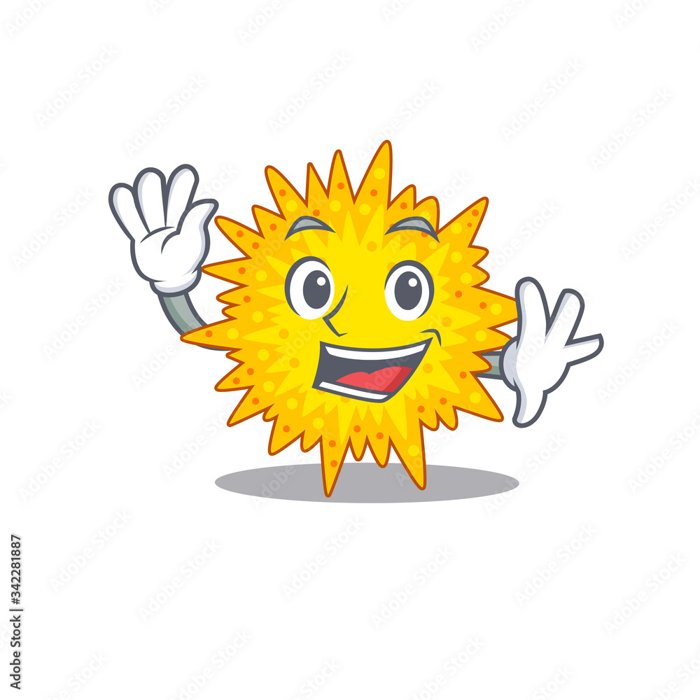 A charismatic mycoplasma mascot design style smiling and waving hand