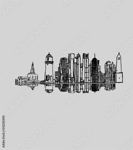 Doha Qatar City Skyline Graphic Design Vector Art