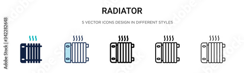 Radiator icon in filled, thin line, outline and stroke style. Vector illustration of two colored and black radiator vector icons designs can be used for mobile, ui, web