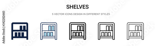 Shelves icon in filled, thin line, outline and stroke style. Vector illustration of two colored and black shelves vector icons designs can be used for mobile, ui, web