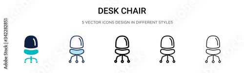 Desk chair icon in filled, thin line, outline and stroke style. Vector illustration of two colored and black desk chair vector icons designs can be used for mobile, ui, web