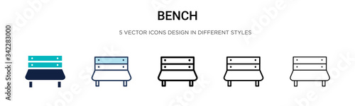 Bench icon in filled, thin line, outline and stroke style. Vector illustration of two colored and black bench vector icons designs can be used for mobile, ui, web