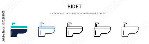 Bidet icon in filled, thin line, outline and stroke style. Vector illustration of two colored and black bidet vector icons designs can be used for mobile, ui, web photo