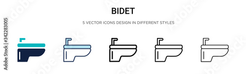 Bidet icon in filled, thin line, outline and stroke style. Vector illustration of two colored and black bidet vector icons designs can be used for mobile, ui, web