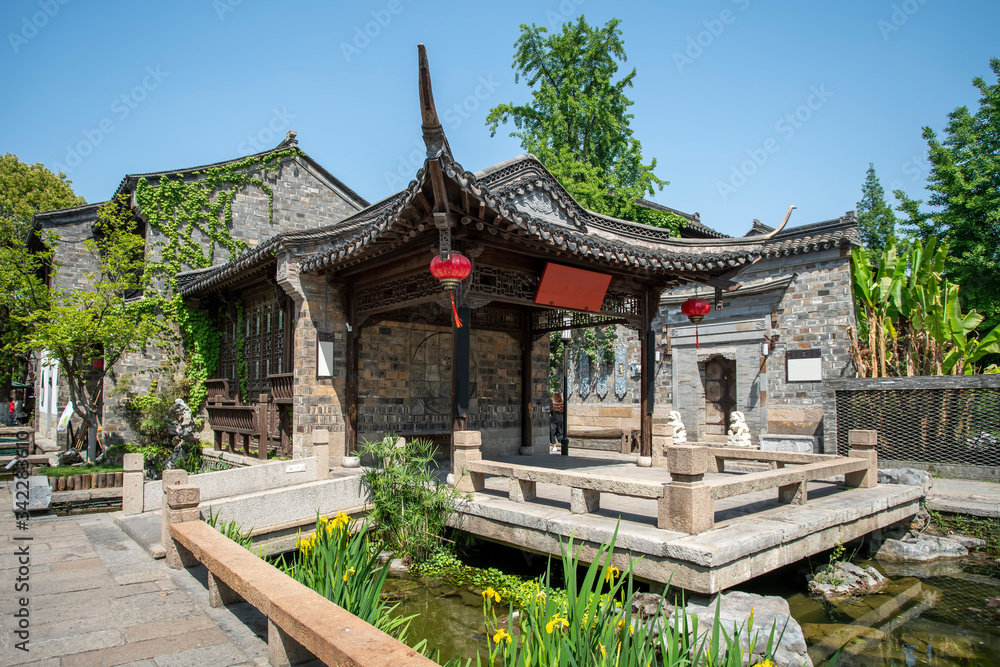 Ancient architectural landscape with wood structure in China.. Ancient architectural landscape with wood structure in China..
