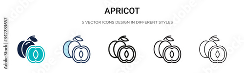 Apricot icon in filled, thin line, outline and stroke style. Vector illustration of two colored and black apricot vector icons designs can be used for mobile, ui, web