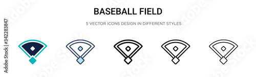 Baseball field icon in filled, thin line, outline and stroke style. Vector illustration of two colored and black baseball field vector icons designs can be used for mobile, ui, web