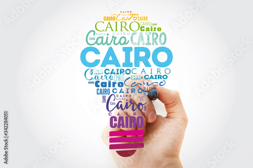 Fototapeta Naklejka Na Ścianę i Meble -  Cairo light bulb word cloud, travel concept background