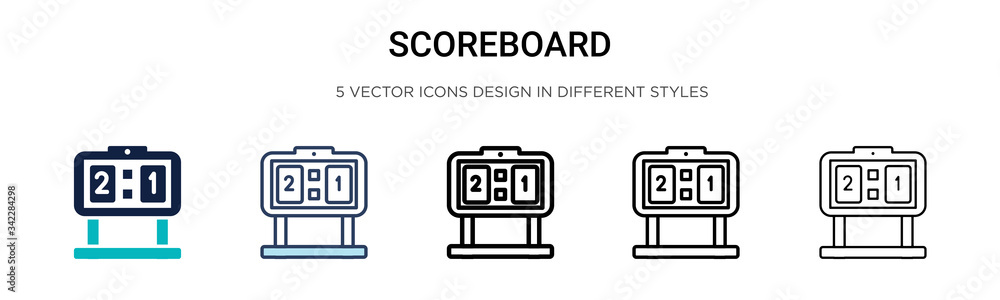 Scoreboard icon in filled, thin line, outline and stroke style. Vector illustration of two colored and black scoreboard vector icons designs can be used for mobile, ui, web