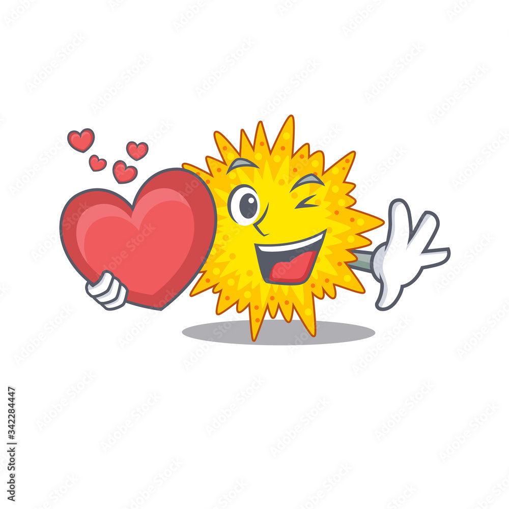 A sweet mycoplasma cartoon character style with a heart
