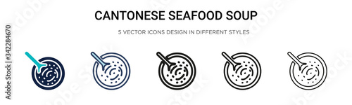 Cantonese seafood soup icon in filled, thin line, outline and stroke style. Vector illustration of two colored and black cantonese seafood soup vector icons designs can be used for mobile, ui, web