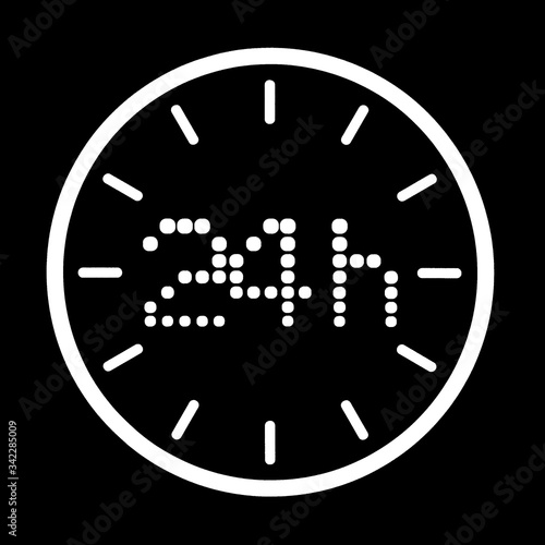 Imitation of a digital clock. 24 hours. Isolate on a black background. Pictogram of 24 hours.