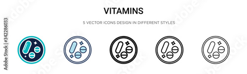 Vitamins icon in filled, thin line, outline and stroke style. Vector illustration of two colored and black vitamins vector icons designs can be used for mobile, ui, web