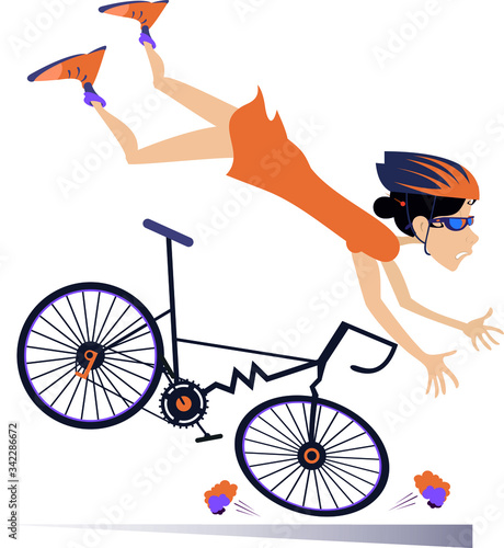 Cyclist woman falling down from the bicycle isolated illustration. Cyclist woman falling down from the bicycle isolated on white illustration 
