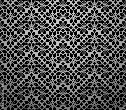 Flower geometric pattern. Seamless vector background. Black and grey ornament. Ornament for fabric, wallpaper, packaging. Decorative print