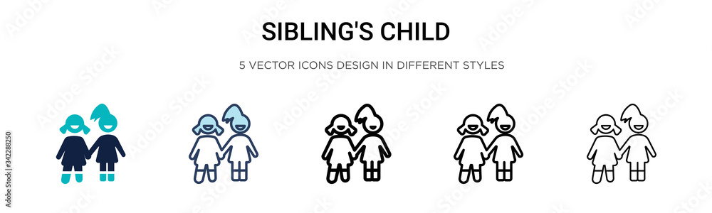 Sibling's child icon in filled, thin line, outline and stroke style. Vector illustration of two colored and black sibling's child vector icons designs can be used for mobile, ui, web