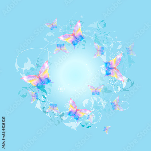 Luminous butterflies on a colored abstract background.flying butterflies. Eps10.