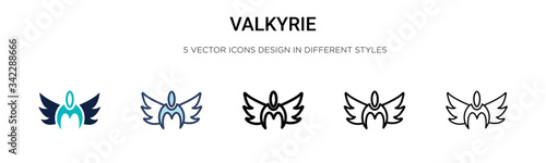Valkyrie icon in filled, thin line, outline and stroke style. Vector illustration of two colored and black valkyrie vector icons designs can be used for mobile, ui, web