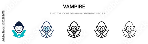 Vampire icon in filled, thin line, outline and stroke style. Vector illustration of two colored and black vampire vector icons designs can be used for mobile, ui, web