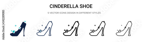 Cinderella shoe icon in filled, thin line, outline and stroke style. Vector illustration of two colored and black cinderella shoe vector icons designs can be used for mobile, ui, web