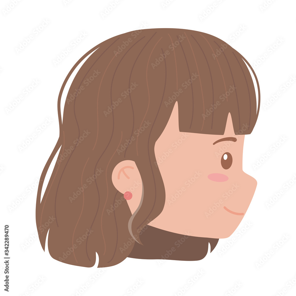 young woman face looking sideway character isolated icon white background