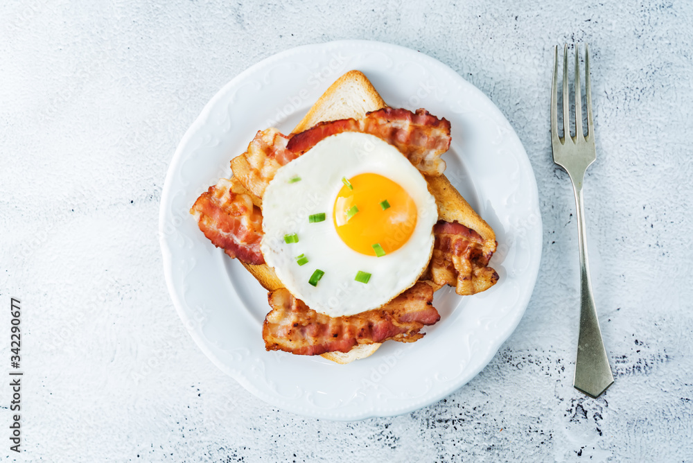 Fried egg fried bacon sandwiches on a light background Fried egg fried bacon sandwiches on a light background