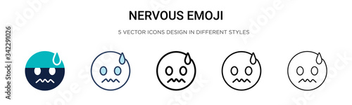 Nervous emoji icon in filled, thin line, outline and stroke style. Vector illustration of two colored and black nervous emoji vector icons designs can be used for mobile, ui, web