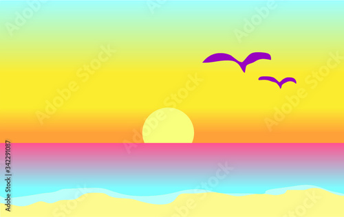 exotic seagull panorama landscape sunset sky sun hot summer day beach ocean sea