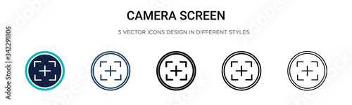 Camera screen icon in filled, thin line, outline and stroke style. Vector illustration of two colored and black camera screen vector icons designs can be used for mobile, ui, web