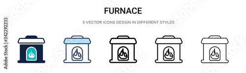 Furnace icon in filled, thin line, outline and stroke style. Vector illustration of two colored and black furnace vector icons designs can be used for mobile, ui, web