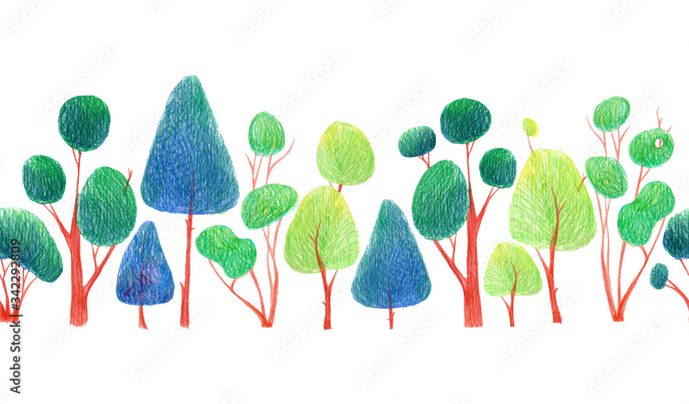 Hand drawn with colored pencils seamless horizontal pattern with wild ...