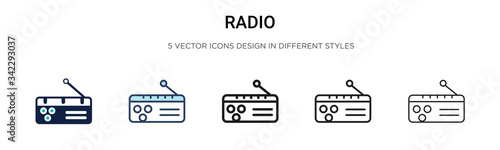 Radio icon in filled, thin line, outline and stroke style. Vector illustration of two colored and black radio vector icons designs can be used for mobile, ui, web