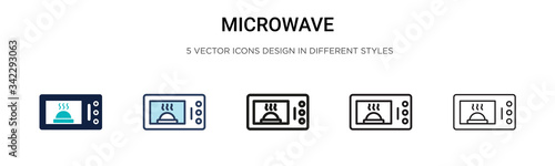 Microwave icon in filled, thin line, outline and stroke style. Vector illustration of two colored and black microwave vector icons designs can be used for mobile, ui, web