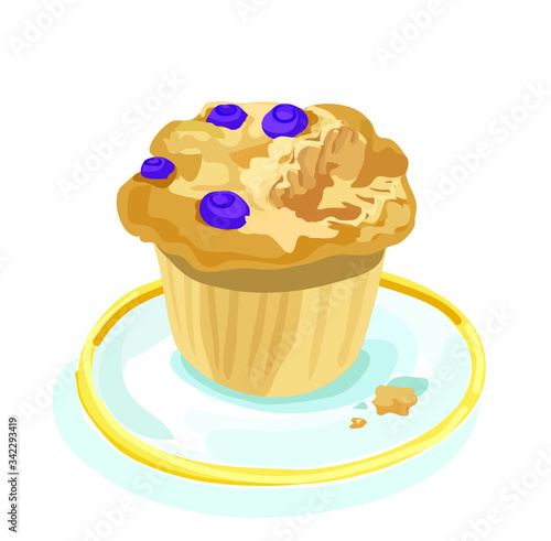 blueberry bite bitten muffin dessert icon cake cupcake food sweet on plate isolated on white background