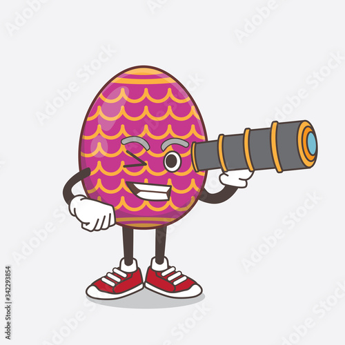Easter Egg cartoon mascot character using a monocular