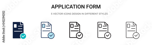 Application form icon in filled, thin line, outline and stroke style. Vector illustration of two colored and black application form vector icons designs can be used for mobile, ui, web photo