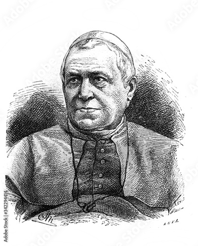 Portrait of the Pope Blessed Pius IX in the old book The Essays in Newest History, by I.I. Grigorovich, 1883, St. Petersburg photo